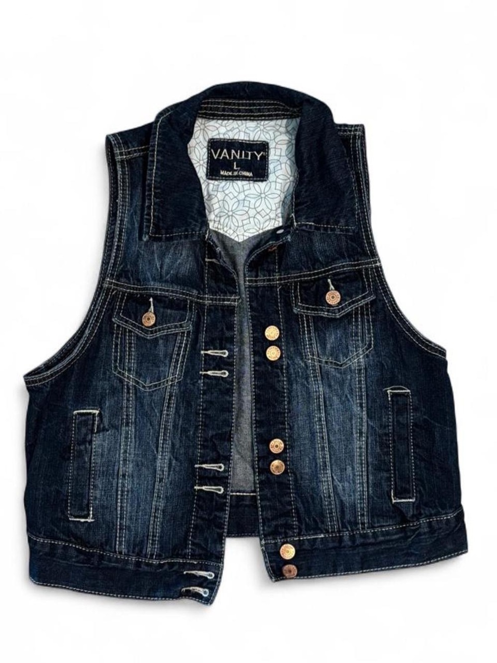 Vanity Indigo Denim Vest with Contrast Stitching